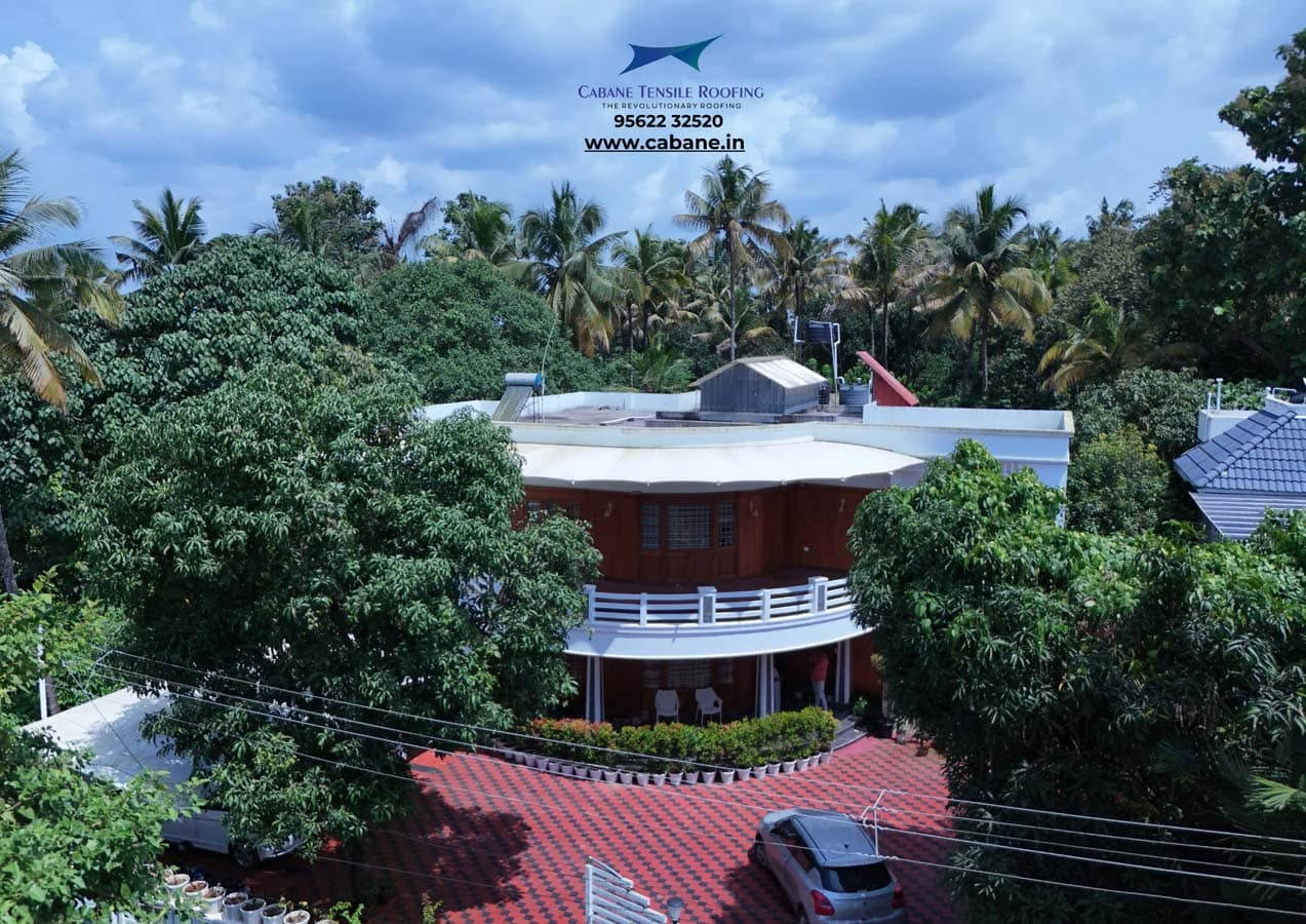 Commercial walkway tensile roof